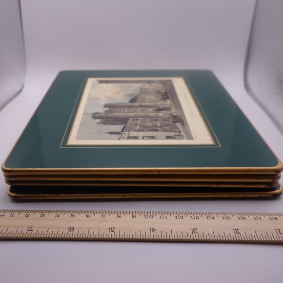 Set of Four(4) Vintage Lady Clare Green with Gold Border Place Mats - Picture 5 of 16